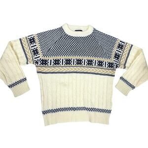 60s JC Penny Classic Styling Sweater The Mens Shop Cream/Blue/Tan Men L Acrylic